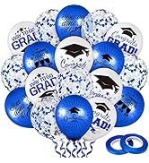 Whaline 60Pcs Graduation Party Balloon Set 7 Designs Blue White Confetti Latex Balloon with 2 Rol...