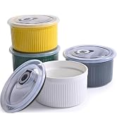 14 oz Ceramic Ramekins with Lids, Set of 4 Oven Safe Porcelain Creme Brulee Ramekins for Baking, ...
