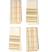 KESOL Set of 4 Yarn Dyed Kitchen Towel, 18" x 28", Recycled Cotton, Green &amp; Red
