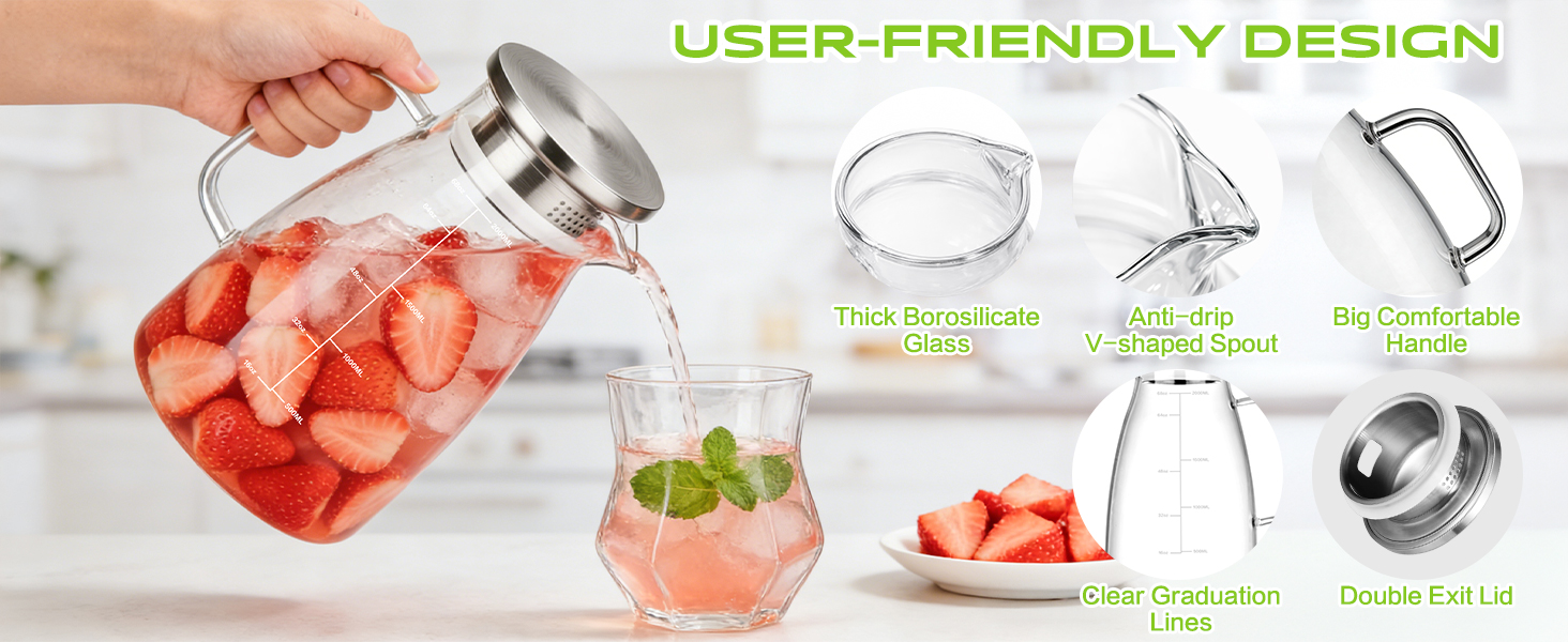 2liter 68oz glass pitcher