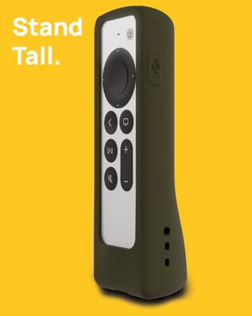Siri Remote case shown upright on table in bright living room setup