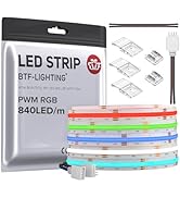 BTF-LIGHTING FCOB COB RGB LED Strip 840LED/m 16.4FT DC24V Color Changing Flexible High Density Un...