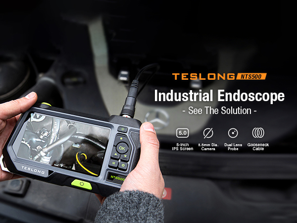 Teslong NTS500 Triple Lens Industrial Endoscope Borescope Inspection Camera with Light