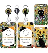 Black Cat Retractable Badge Holder - 2 Pcs Cute Flower Cat ID Badge Holders Reel Carabiner Clip, ...