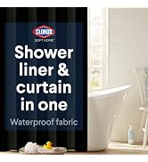 Clorox 2-in-1 Bathroom Shower Curtain Liner, Durable Fabric, Weighted Magnets for Bath Water Cont...