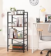 Yoobure 4 Tier Bookshelf - Small Book Shelf Industrial Bookcase, Narrow Book Case Book Storage Or...