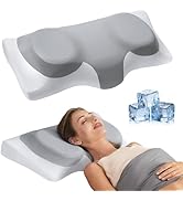 ABLEGRID Dual-Layer Memory Foam Cervical Neck Pillow,Contour Cooling Gel Support Pillow for Neck ...