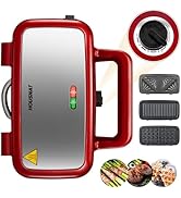 HOUSNAT Sandwich Maker, 3 in 1 Waffle Maker with Removable Plates, 1200W Panini Press with Interc...