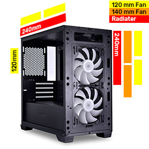 It has 2 Pre installed 120mm ARGB fans and it is liquid cooling ready