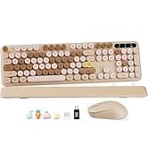 Wireless Keyboard and Mouse Combo, Round Keycaps, Full-Size Retro Typewriter Keyboard with Detach...