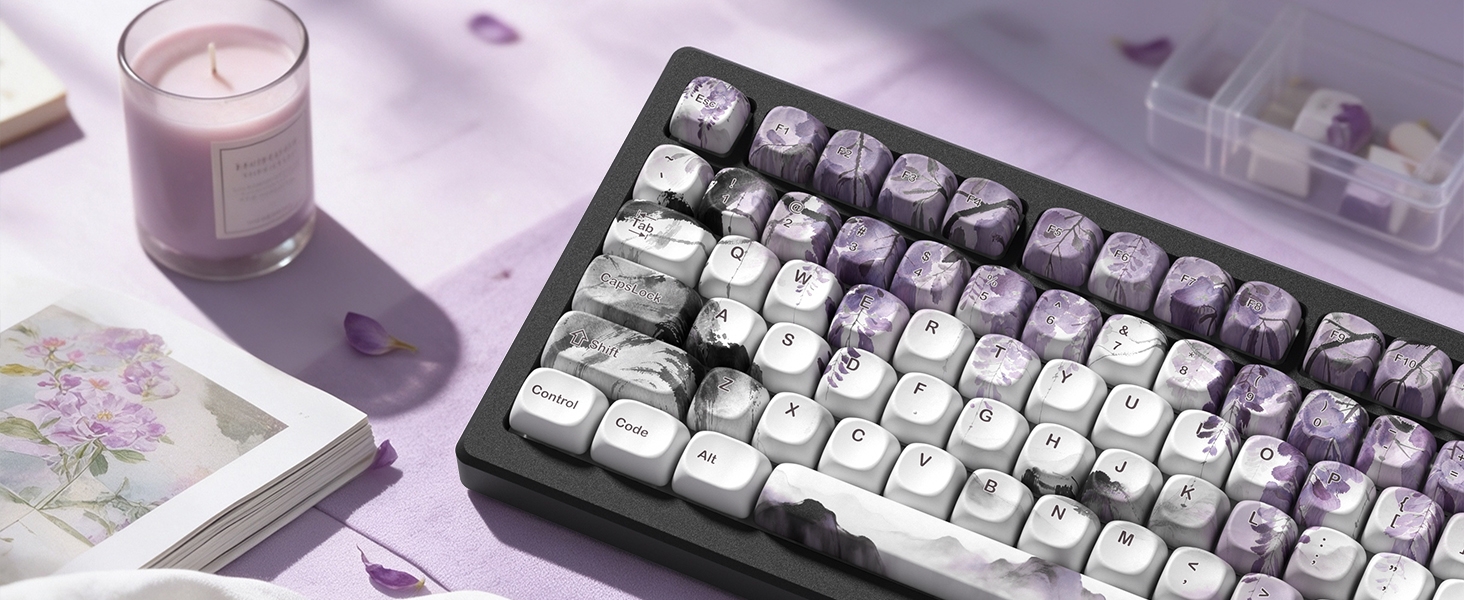 MOA Romantic Purple Keycaps, Custom PBT Keycaps Set Mechanical Keyboard Key Caps