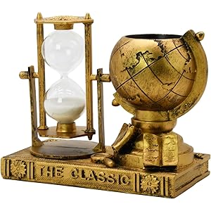 Globe-Themed Pencil Holder with Hourglass