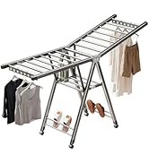 LxBrillxiant Heavy Duty 3-Tier Clothes Drying Rack with Wheels &amp; Shoe Rack - Large 5.9ft Foldable...