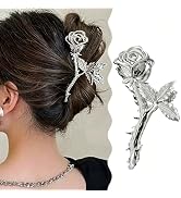 Silver Rose Hair Claw Clips, Large Metal Floral Jaw Clips for Women, Non-Slip Flower Hair Clips f...