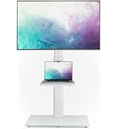 Universal Floor TV Stand with Mount 70 Degree Swivel 9 Level Height Adjustable and Space Saving D...