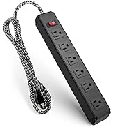 6 Outlets Metal Power Strip Surge Protector with Long Extension Cord 6 feet, 3 Prong Wall Mountab...