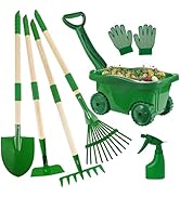 Duckura Kids Gardening Tools Set - 7pcs Wheelbarrow Set for Kids with Shovel, Rake, Leaf Rake, Ou...