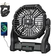 Deller Portable Camping Fans, Battery Operated Fan with LED Light 4 Speeds &amp; Hook, Cordless Batte...