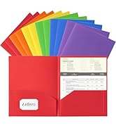 Aegero Plastic Folders with Pockets (12 Pack, Assorted Colors), Durable Heavy Duty File Folders w...
