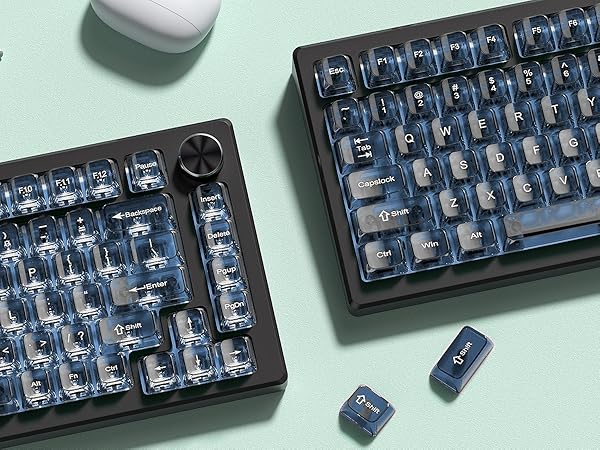 Haze Blue Clear keycaps,Transparent MDA keycaps,Ceramic Jelly Key caps Set,Shine Through Key caps