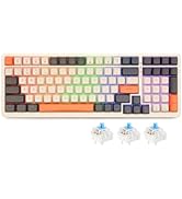 Rii RK909 Wireless Mechanical Gaming Keyboard, 3 Mode 2.4G/Wired/Bluetooth, Blue Switches, 100 Ke...