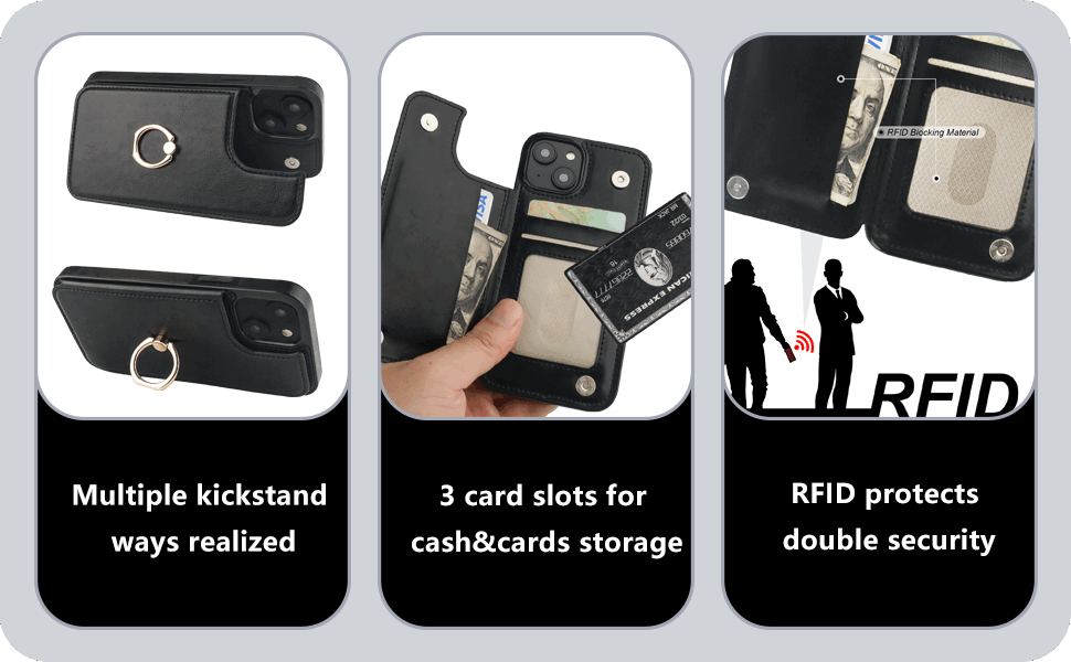 ONETOP Wallet Case with Ring Holder for iPhone 14