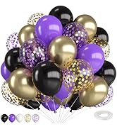 Purple and Gold Balloons,12 Inch Purple Black and Sand Gold Balloons with Purple and Gold Confett...
