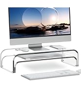 ERGO COLLECT Acrylic Dual Monitor Stand Riser 2 Tier, Modular Laptop Stand for Desk, Multifunctio...