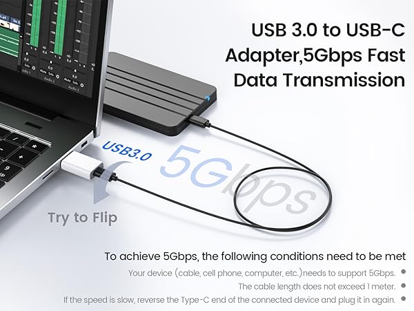 USB 3.0 to USB-C adapter,5Gbps fast data transmission