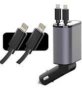 Retractable Car Charger with Dual Lightning Retractable Charging Cables and 2 USB Ports, 4 in 1 F...