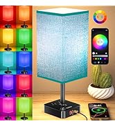 Bluetooth/WiFi RGB &amp; USB Bedside Table Lamp with 3 USB Charging Ports 2 Outlets Power Strip, LED ...