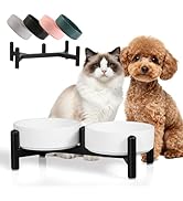 Raised Ceramic Dog Bowl Set - Elevated Double Dishes with Stainless Steel Stand - Food and Water ...