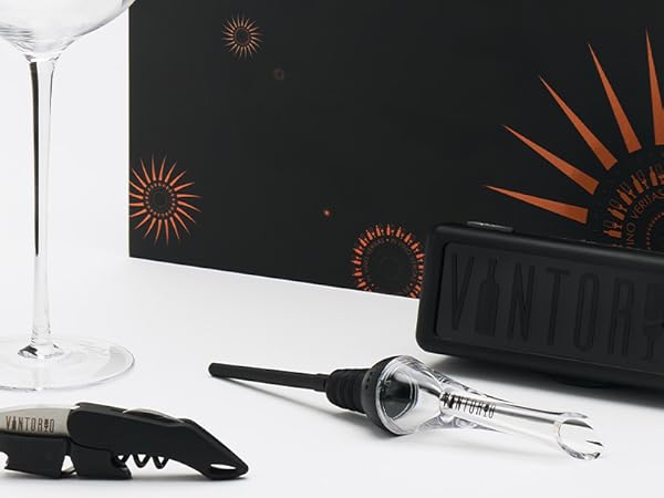 Vintorio Wine Essentials Gift Box with Aerator, Corkscrew, and Crystal Glasses