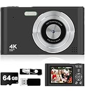 Digital Kids Camera 1080P Vlog Camera with 64GB, Lanyard, 16X Zoom Anti Shake, Card Reader 44MP C...