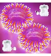 2 Pack 200 LED Battery Operated Halloween Lights, 8 Modes String Lights | 66FT Orange &amp; Purple Tw...