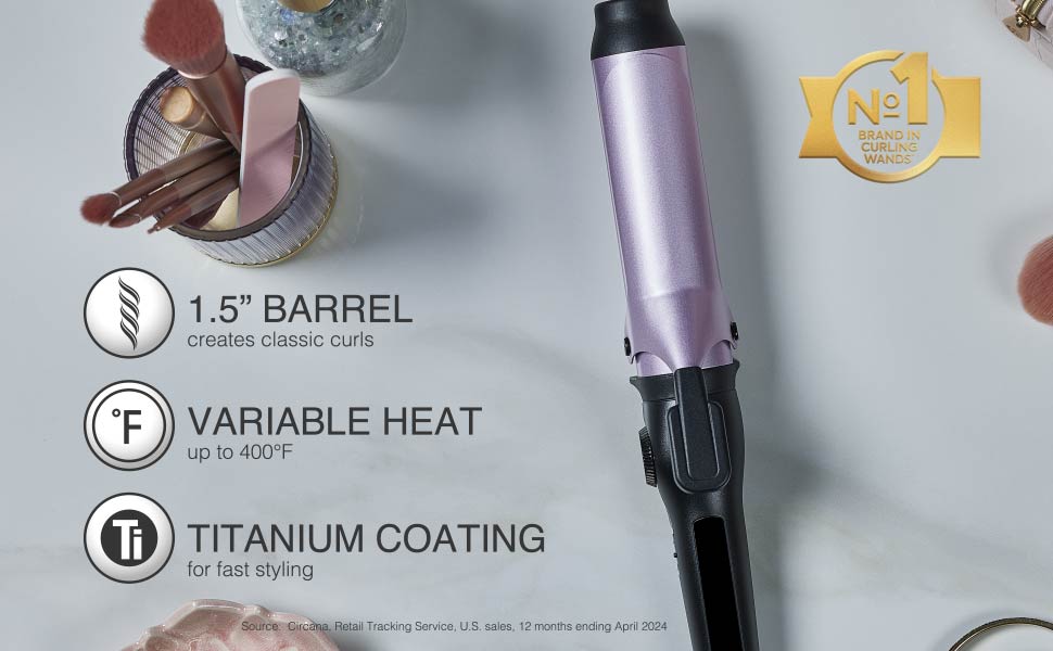 1.5'' inch barrel, precise high heat and titanium coated barrel curling iron