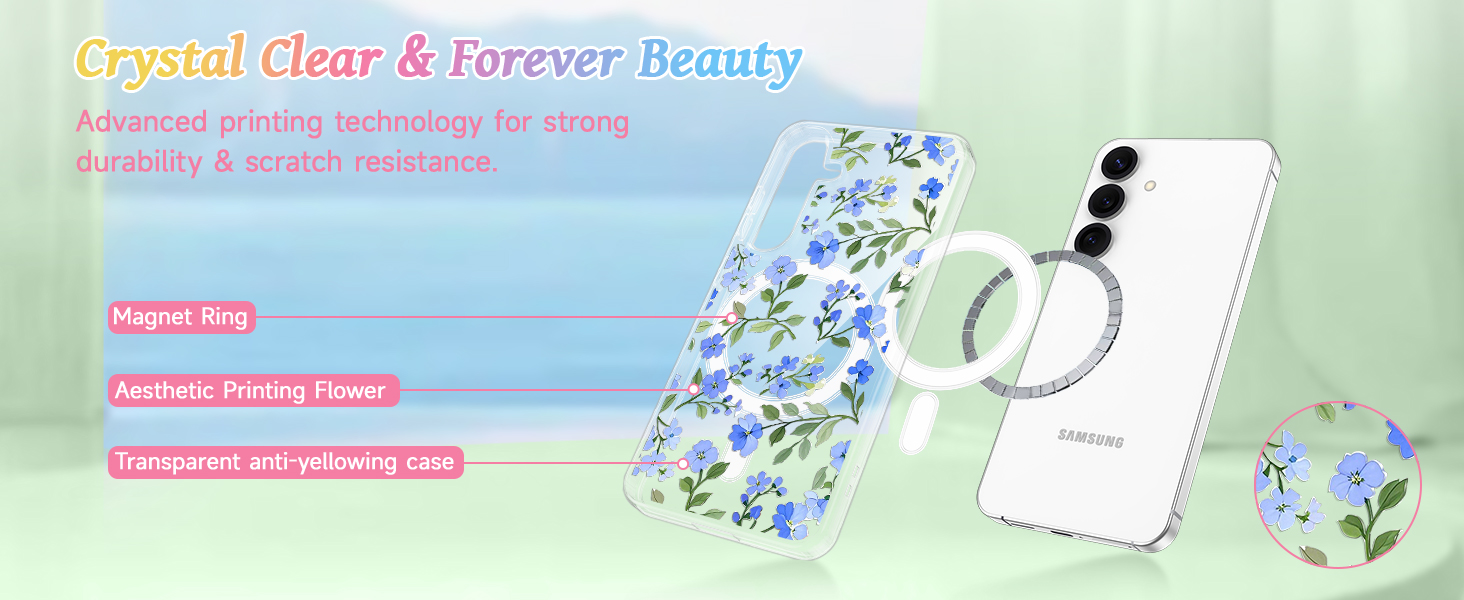 4(6)-anti yellowing clear material flower aesthetic magnetic phone case