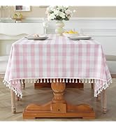 Laolitou Spring Pink Checkered Tablecloth Rectangle Washable Buffalo Plaid Table Cloth with Tasse...