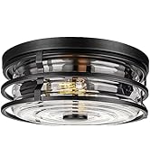 Rosient Farmhouse Close to Ceiling Light Fixture, Flush Mount Ceiling Light with Black Metal Cage...