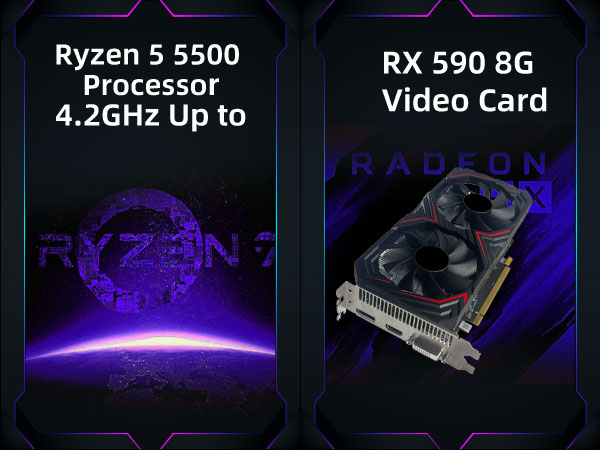 ZER-LON Prebuilt Gaming PC Desktop, Radeon RX 590 8GB GDDR5, AMD