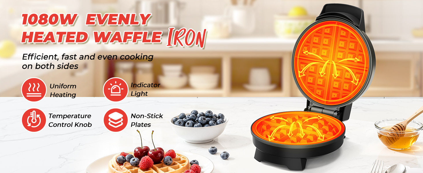 1080W EVENLY HEATED WAFFLE IRON