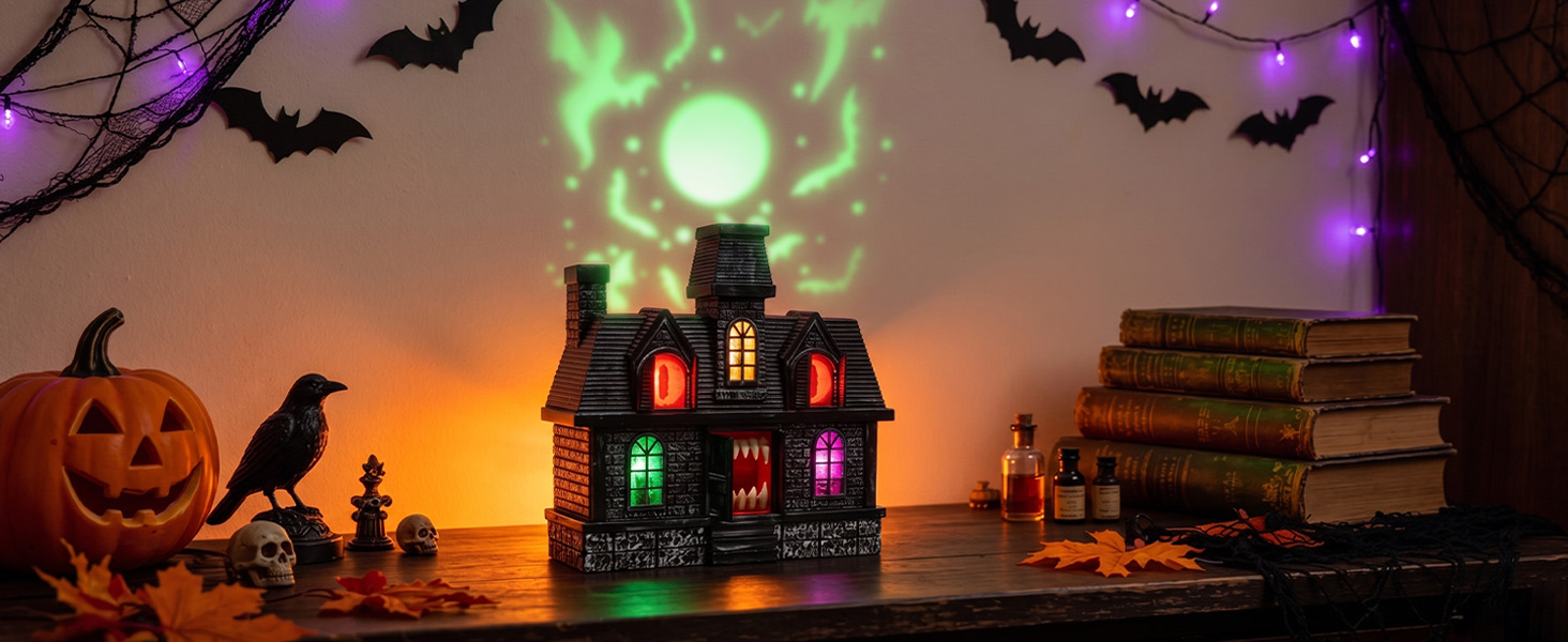 Halloween Projection Haunted House Decor, Colorful Lights
