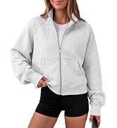 Trendy Queen Womens Zip Up Cropped Hoodies Mock Neck Sweatshirts Y2K 2026 | Lightweight Fall Jack...