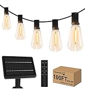 100ft Solar Outdoor String Lights with Remote - USB Rechargeable Solar Powered Outdoor Patio Ligh...