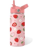 Strawberry Gifts for Kids - 16oz Pink Kids Water Bottle with Straw Lid, Stainless Steel Insulated...