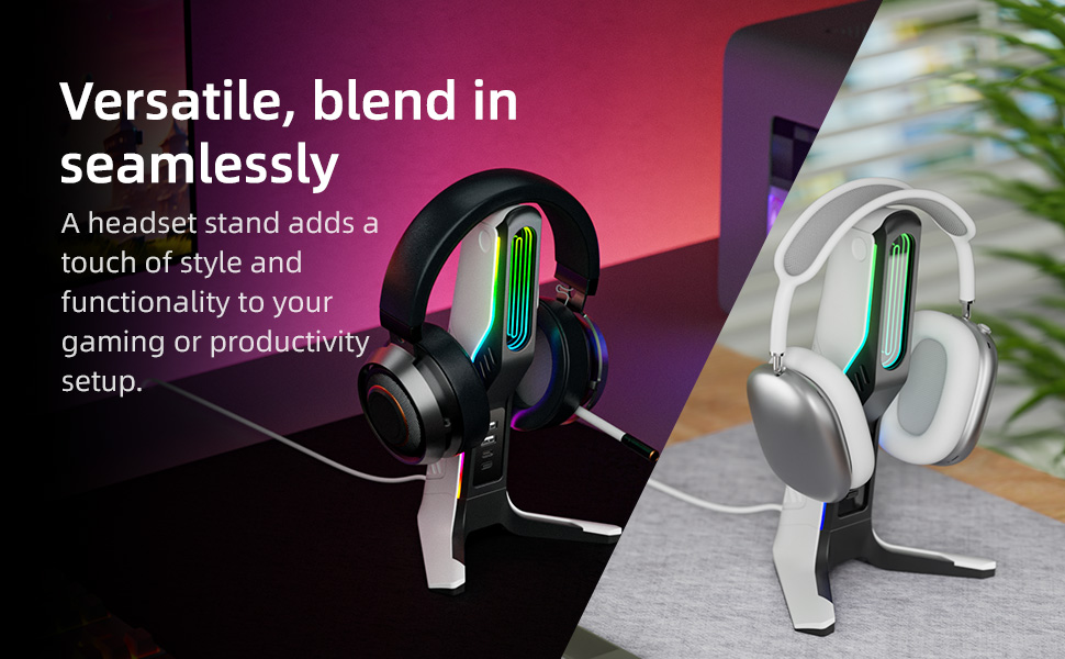 IFYOO RGB Gaming Headset Stand with USB Hub, Game Headphone Mount for PC Computer, Xbox One, PS5