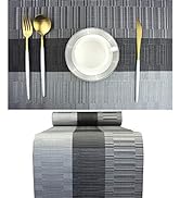 PIGCHCY Elegant Placemats with Matching Table Runner,Washable Vinyl Woven Table Mats Sets(6pcs Pl...
