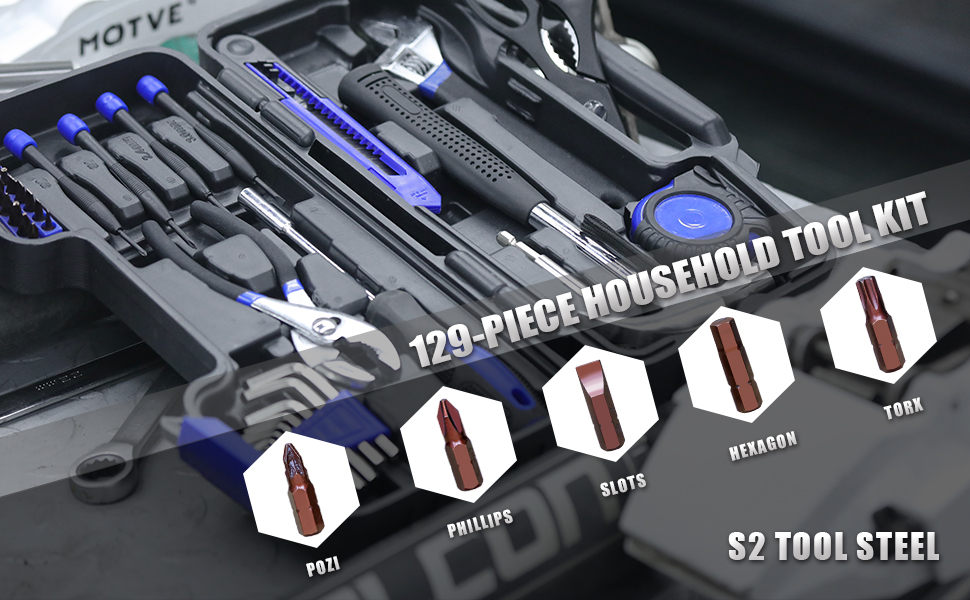 129 Piece Mechanic Tool Set,General Household Hand Kit with Plastic Storage Case