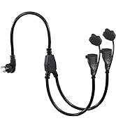 2FT Outdoor Power Extension Cord 2 Way Splitter - Black Flat Wall Plug Short 3 Prong Y Splitte Ex...