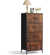 Nightstand, 4 Drawer Dresser End Table Bedside Furniture with Wooden Top Steel Frame Fabric Bins ...